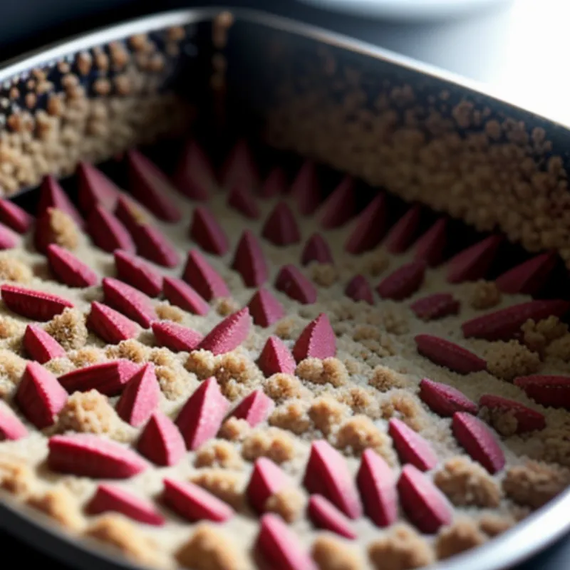 Baking rhubarb crumble cake
