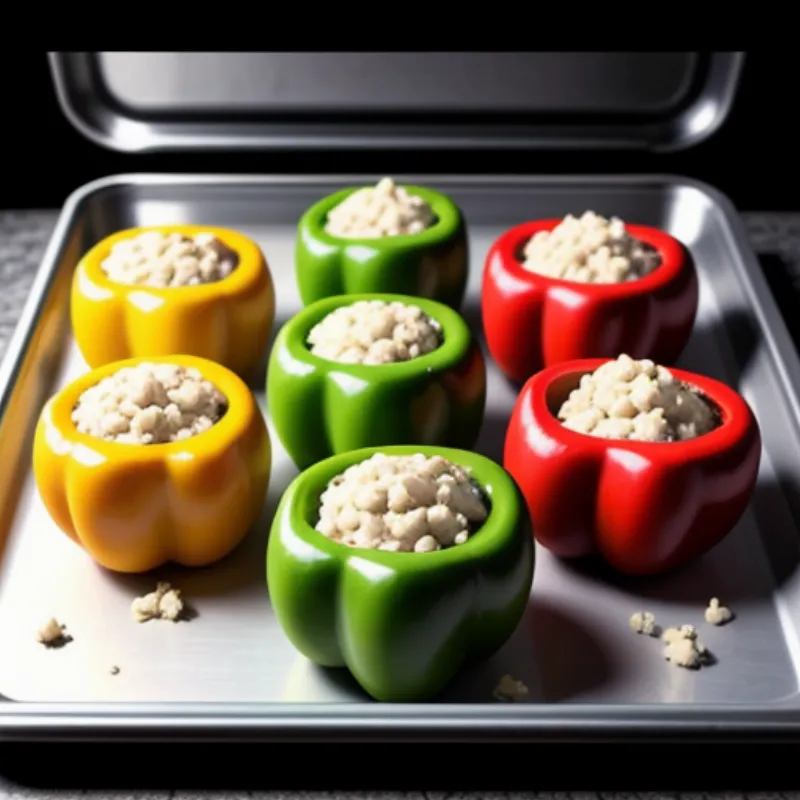 Baking sheet with stuffed bell peppers