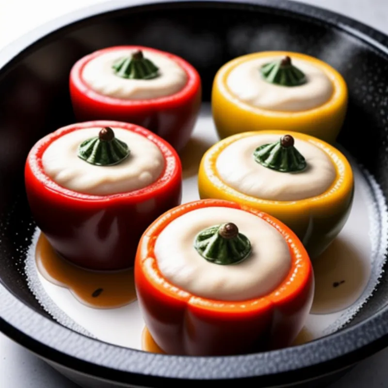 Stuffed bell peppers baking in a dish