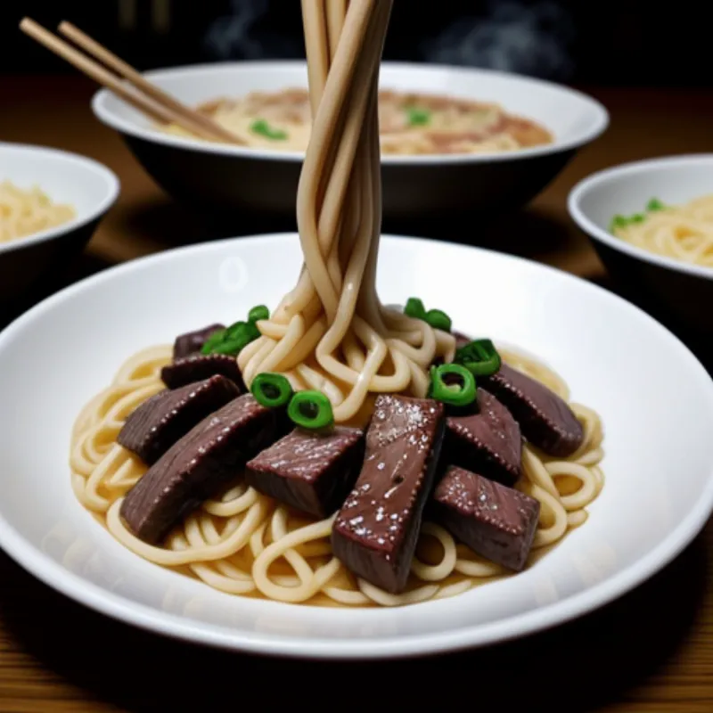 A close-up shot of Beef Chow Fun being plated with chopsticks