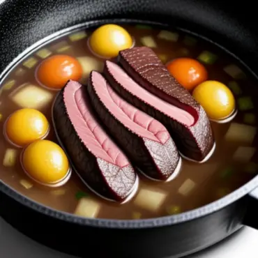 Beef Tongue Simmering in a Pot