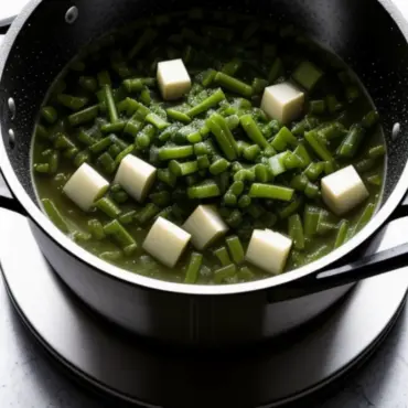 Pot of simmering turnip greens