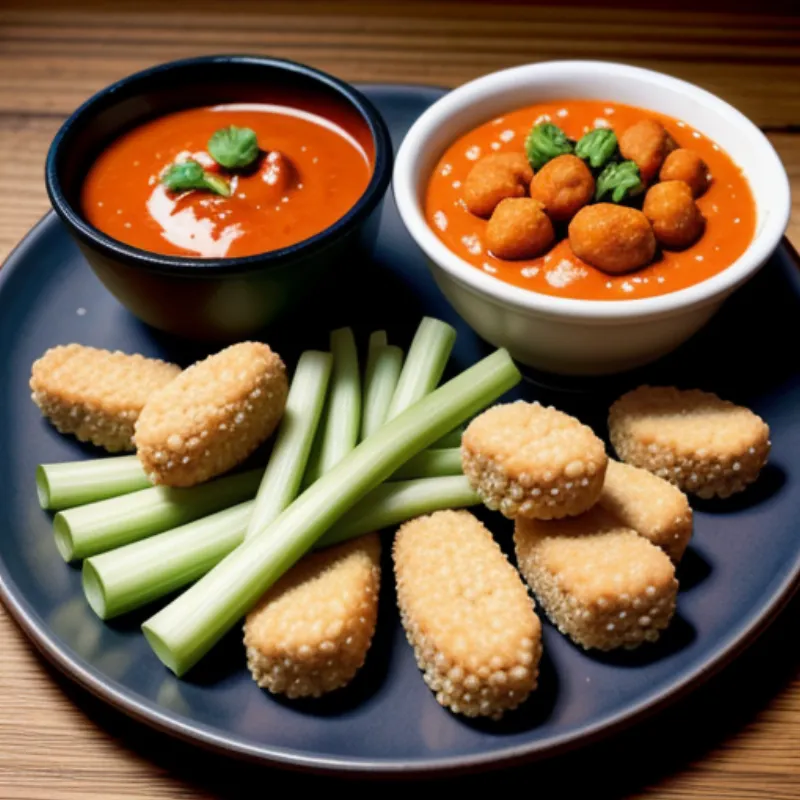 Various uses for buffalo sauce - wings, nuggets, vegetables