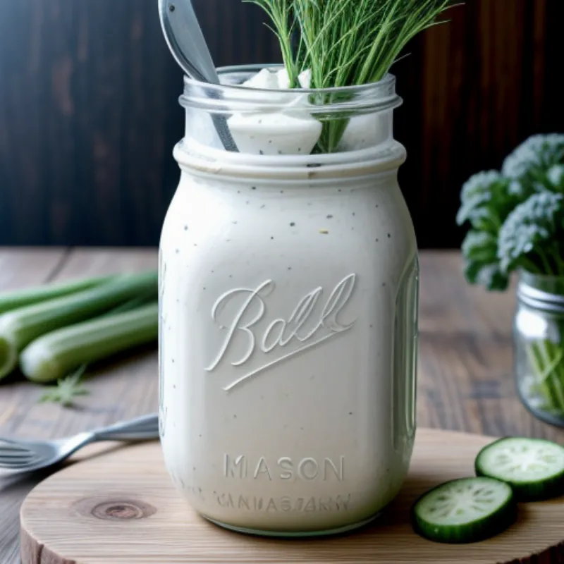 Buttermilk Ranch Dressing in a jar, served with fresh vegetables