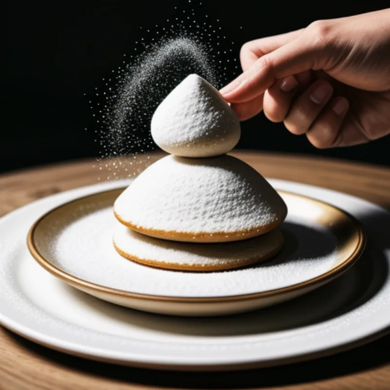 Dusting chiacchiere with powdered sugar