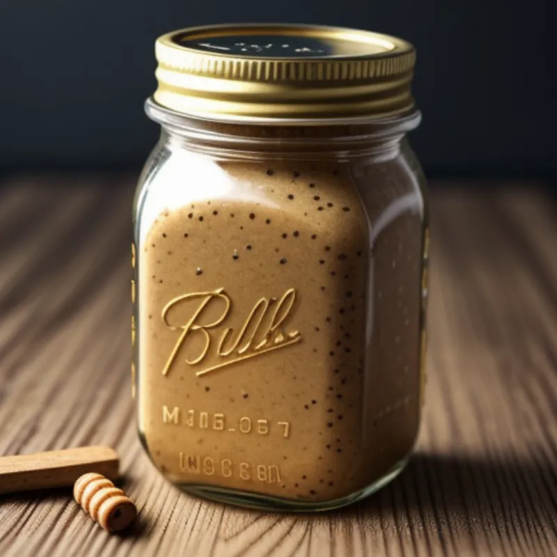 Close up of honey mustard dressing in a jar