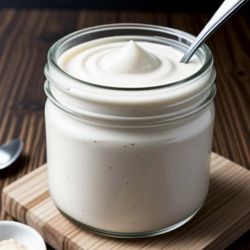 Jar of Coconut Sauce with a Spoon