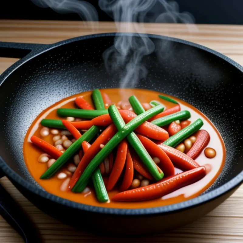 Close-Up of Cooking Lotus Root Stir-Fry in Wok