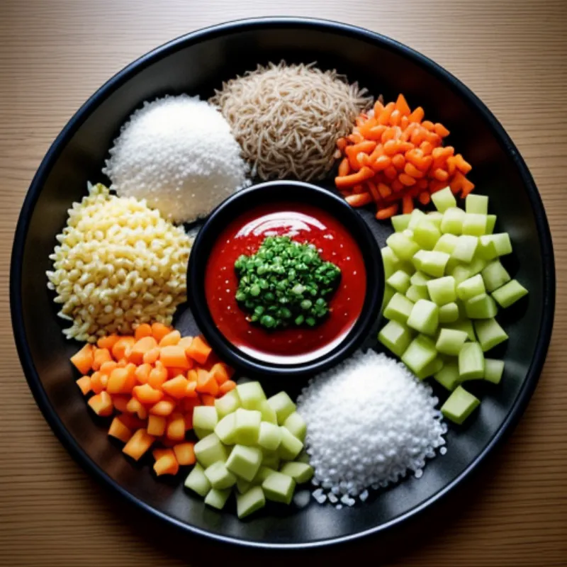 An assortment of fresh, vibrant ingredients for curry vegetable stir-fry.