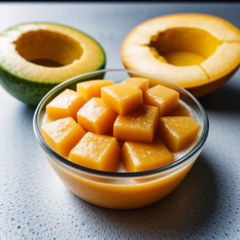 Ingredients for frozen mango nice cream: frozen mango chunks, coconut milk, honey, and fresh mango slices.