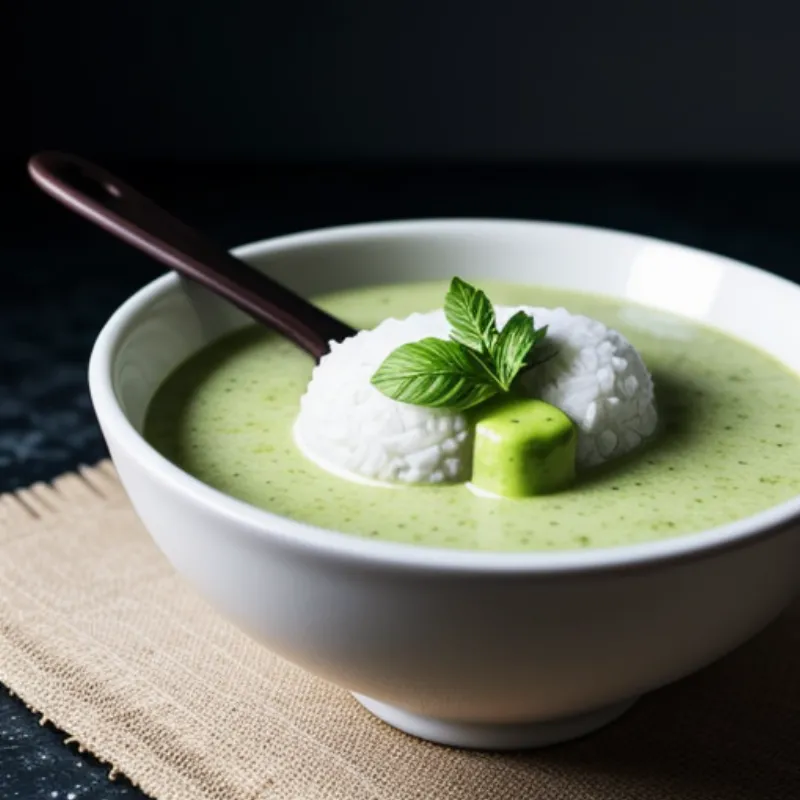 A bowl of vibrant green curry sauce