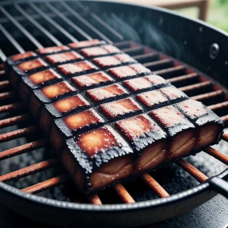 Grilling iga bakar on a charcoal grill