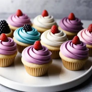 A platter of colorful ice cream cupcakes