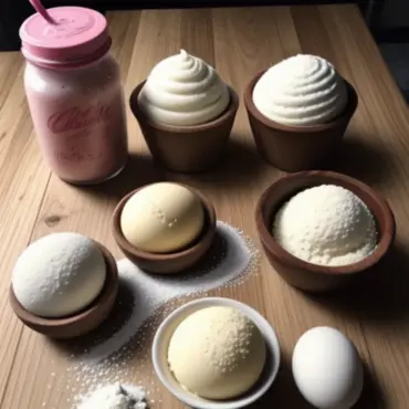Ice cream and crepe ingredients arranged on a table