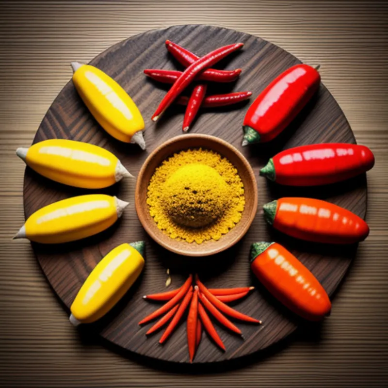 Aromatic Indonesian spices arranged on a wooden table