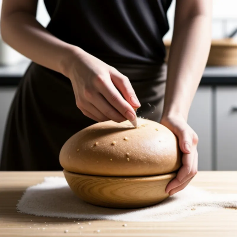 Kneading kombucha sourdough dough on a wooden table