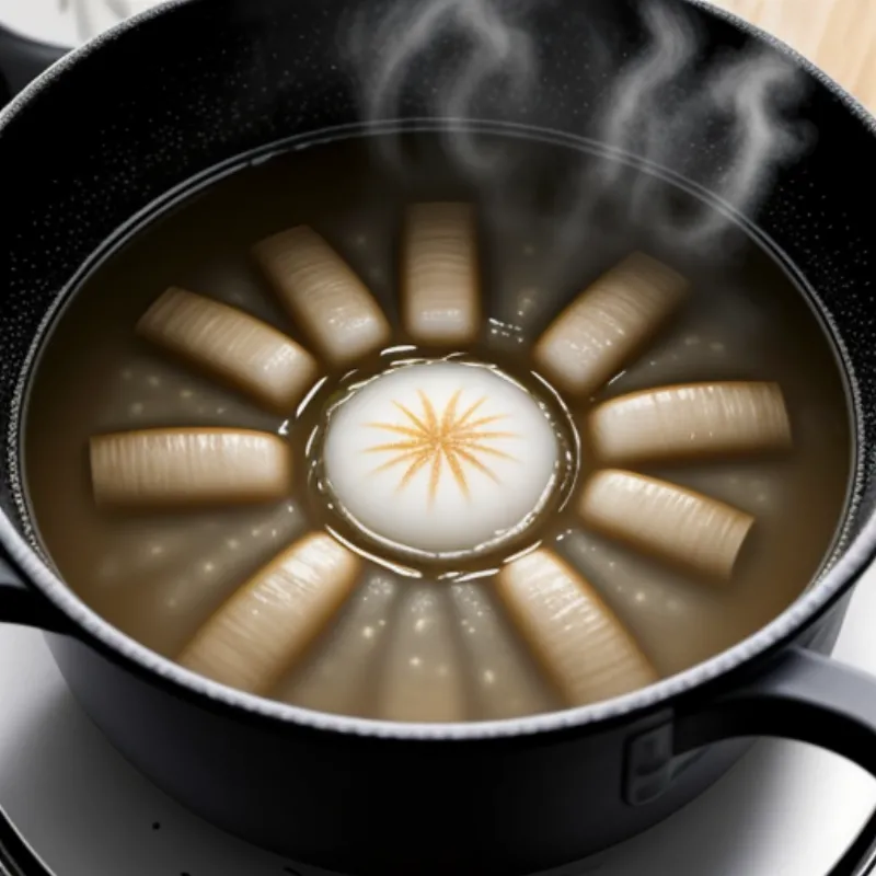 Pot of simmering konbu dashi