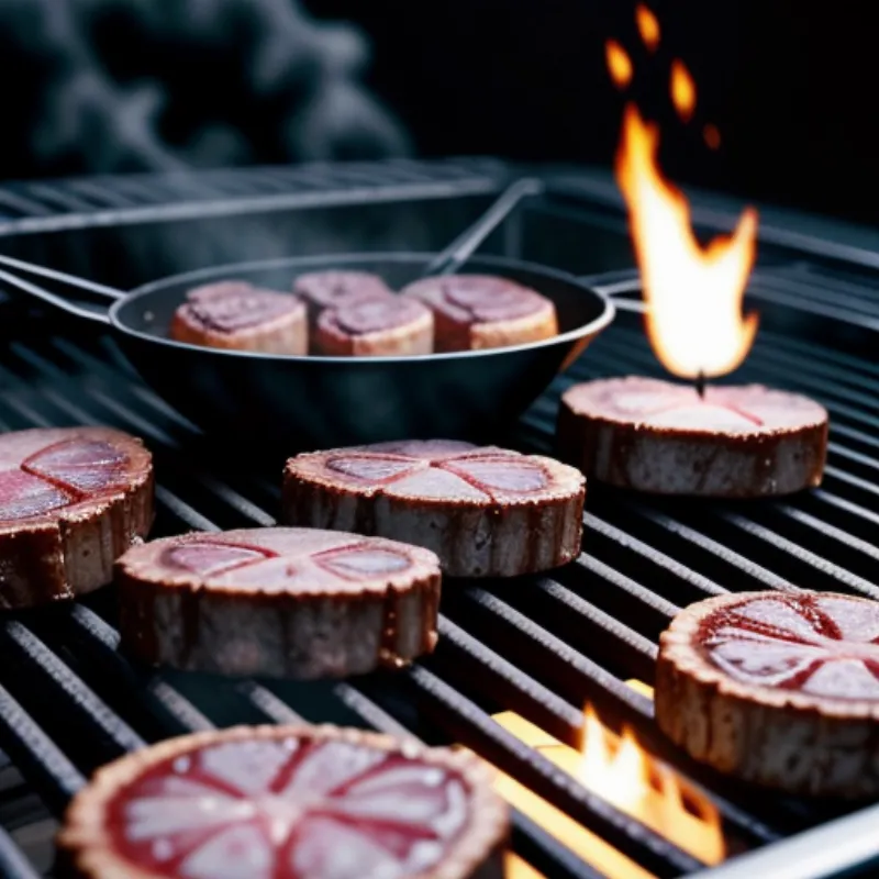Perfectly seared lamb chops cooking on a hot grill, with beautiful grill marks