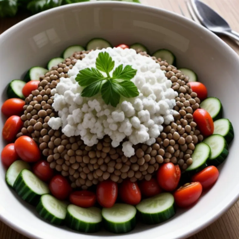 Colorful Lentil Salad in a White Bowl