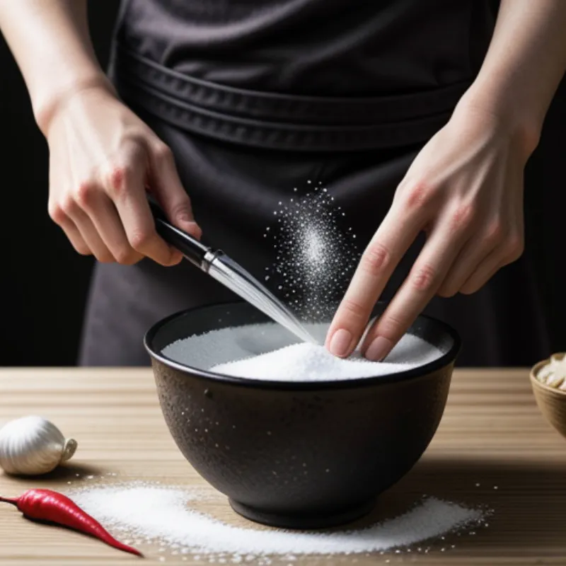 Making Muoi Ot Xanh - grinding in mortar and pestle