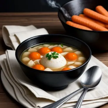 Steaming bowl of matzo ball soup