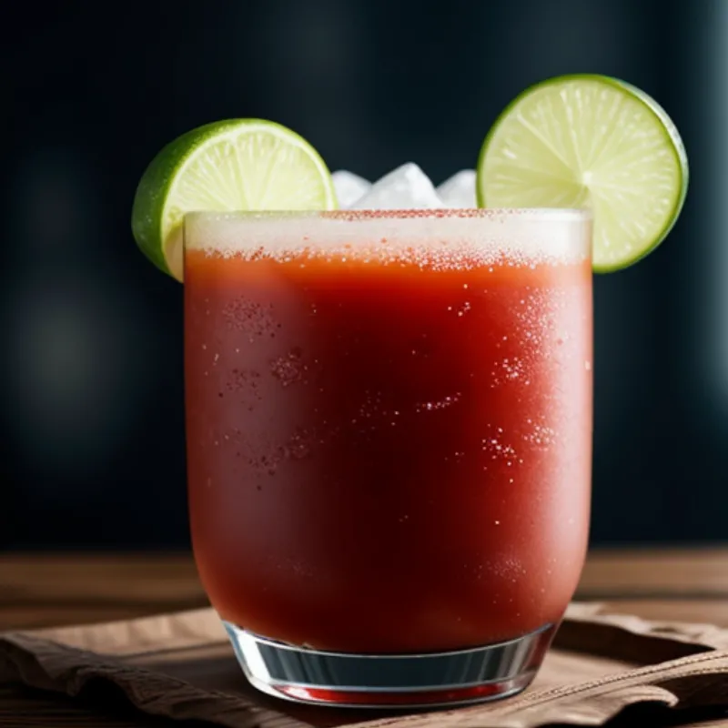 A glass of Michelada with lime on the rim
