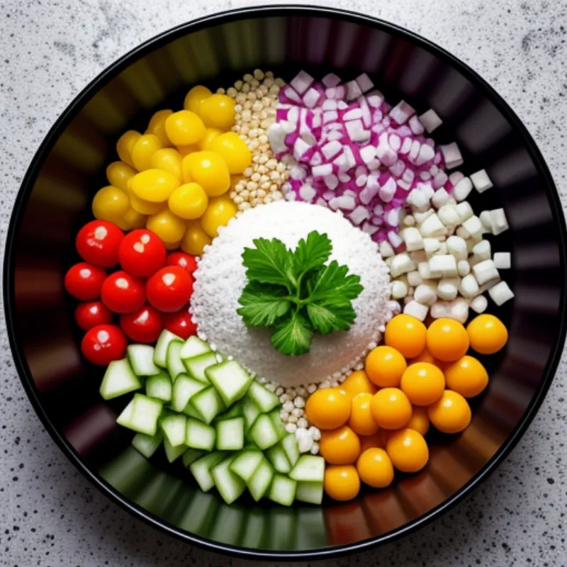 A colorful bowl of millet salad ingredients