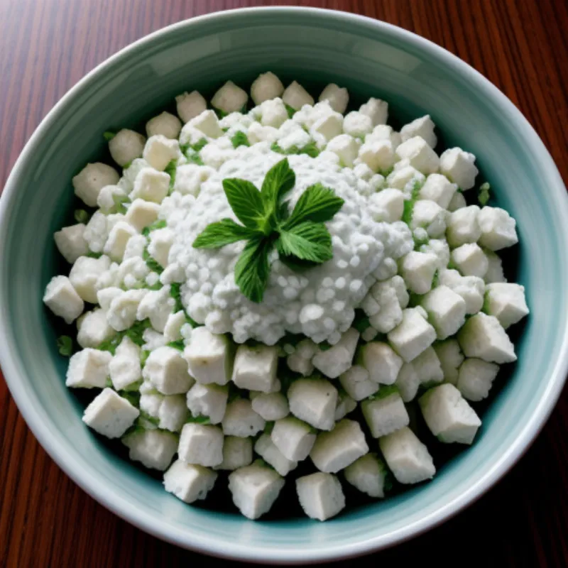 A bowl of vibrant mint sauce dressing salad with feta cheese.