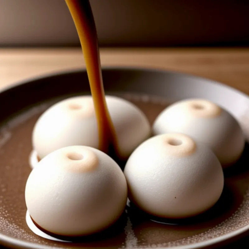 Mochi Sauce Drizzled Over Mochi