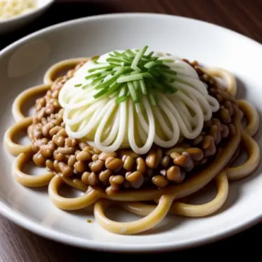 Natto spaghetti close-up