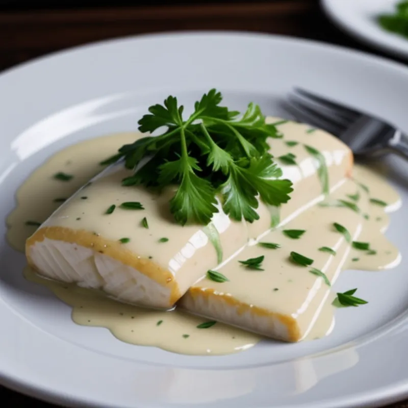 Normande sauce drizzled over fish