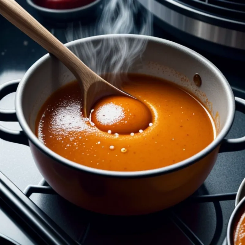 Orange Sauce Simmering on a Stovetop
