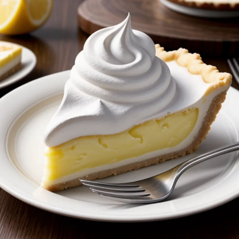 A perfect lemon meringue pie, with golden-brown meringue peaks and a buttery crust