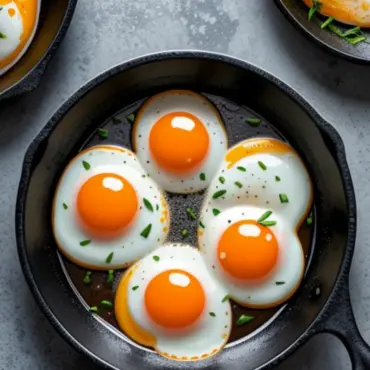Perfectly Cooked Fried Eggs in a Cast Iron Skillet