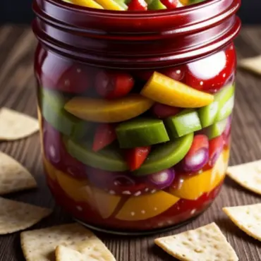 Jar of vibrant Pickled Fruit Salsa