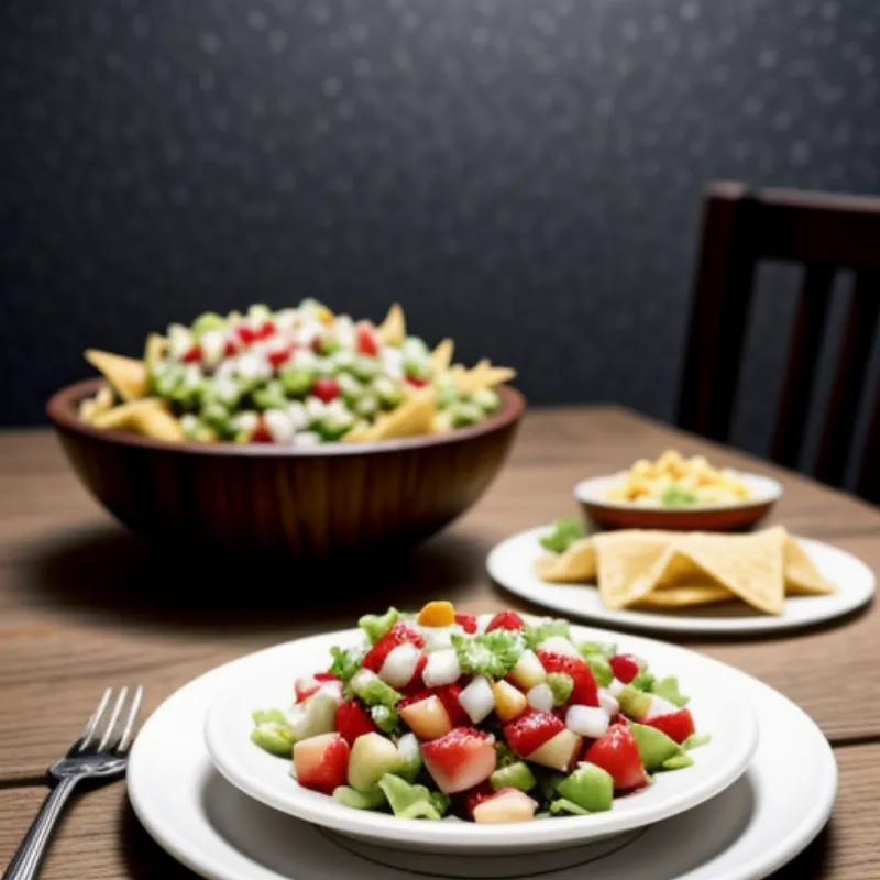 Colorful Pickled Fruit Salsa served with tortilla chips