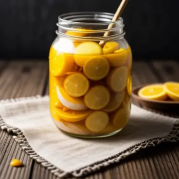 A jar of vibrant pickled mango slices