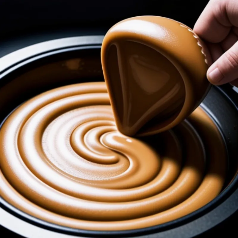 Pouring Caramel Over Cookie Base