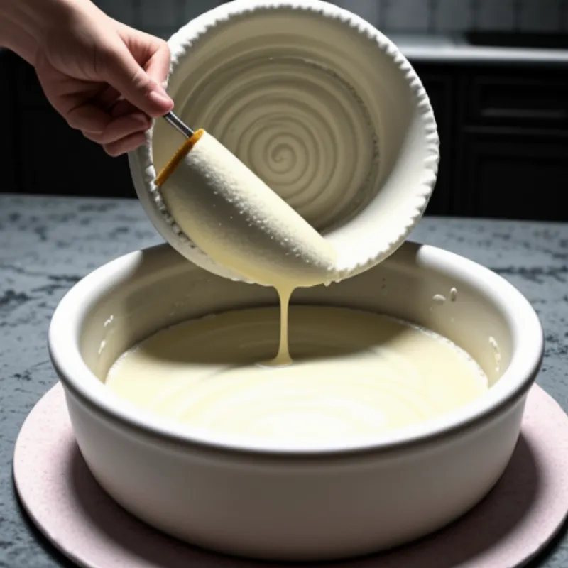 Pouring jackie cake batter into a pan