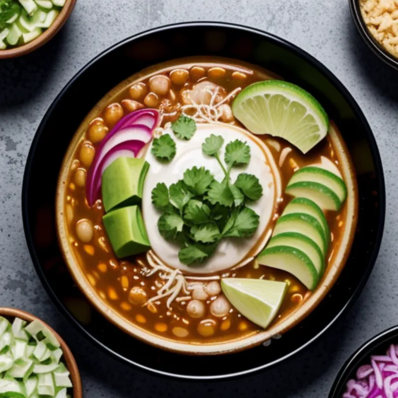 Bowl of Pozole with Garnishes