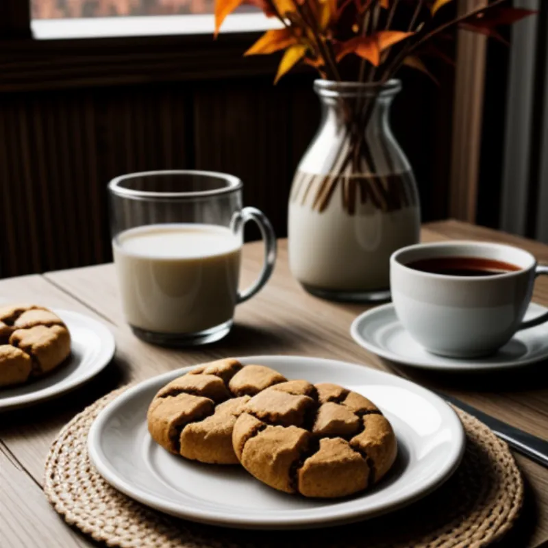 Pumpkin Cookies on a Plate with Milk