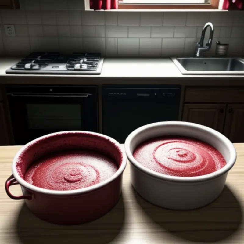 Red Velvet Cake Batter in Pans