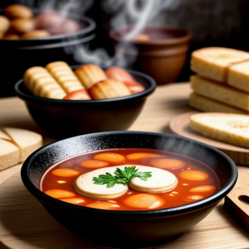 Rouille served with grilled bread and a steaming bowl of bouillabaisse.