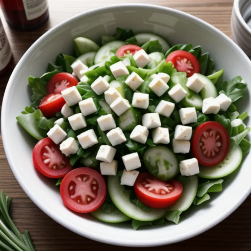 Fresh salad with olive oil and vinegar dressing.