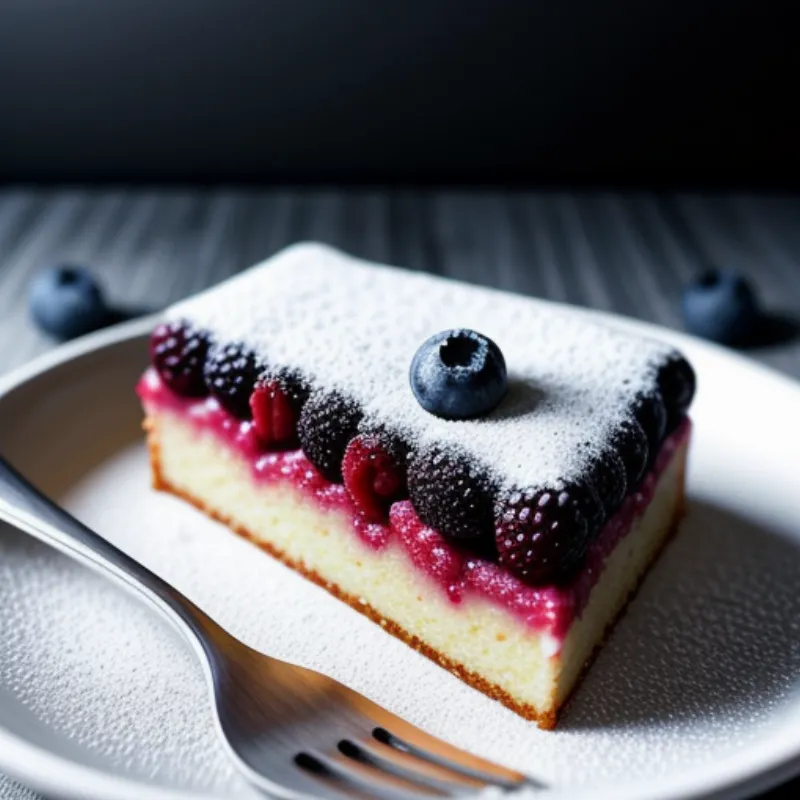 Slice of semolina cake on a plate with berries