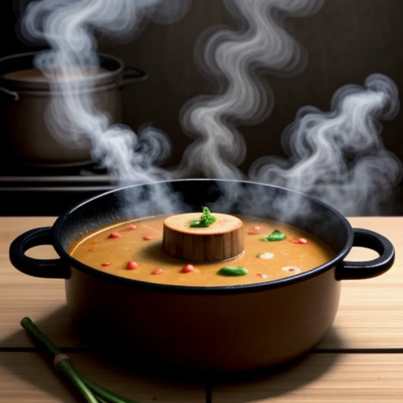 A pot of Massaman curry simmering on the stove