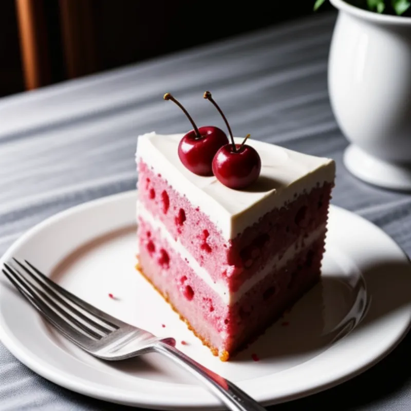 Slice of cherry cake on a plate