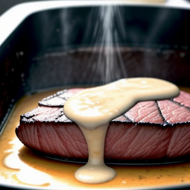 Soubise Sauce Drizzled Over Steak