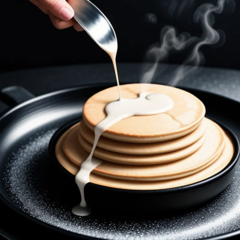 Sourdough pancake batter being poured onto a hot griddle.