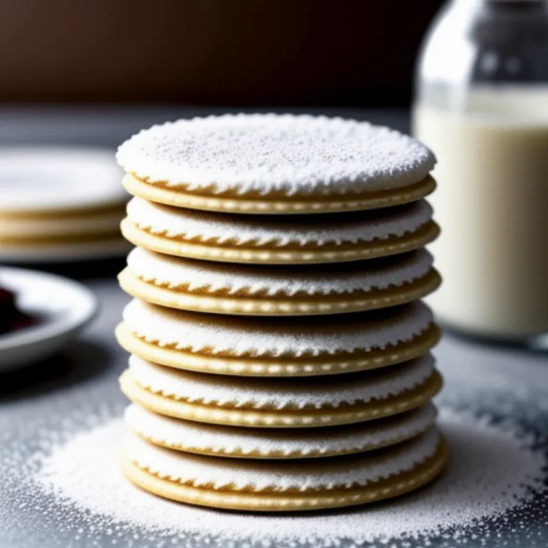 Stacked pizzelle cookies dusted with powdered sugar